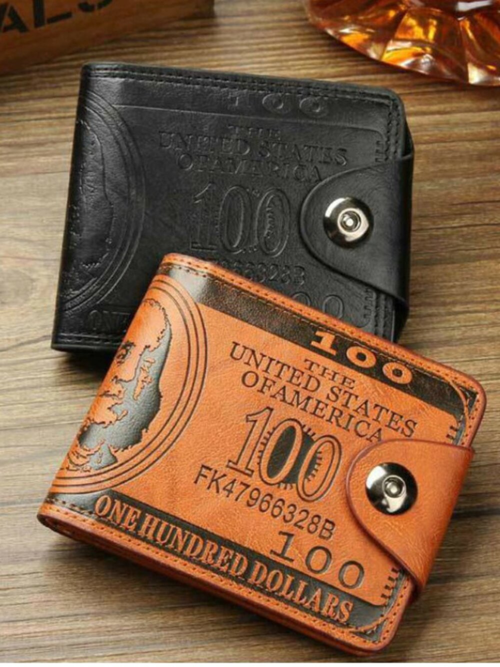 Mens US "$100" Dollar Bill Printed PU Leather Bifold Wallet Card Holder